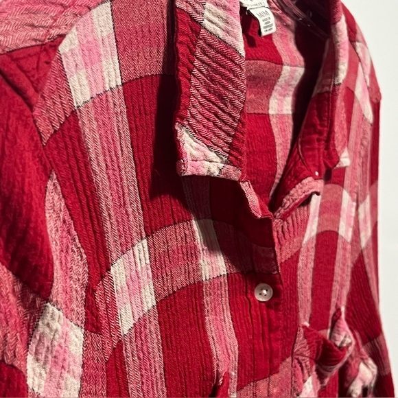 Lucky Brand Classic Women's red Yarn Dyed Plaid front pockets Button Down Shirt - Picture 2 of 6